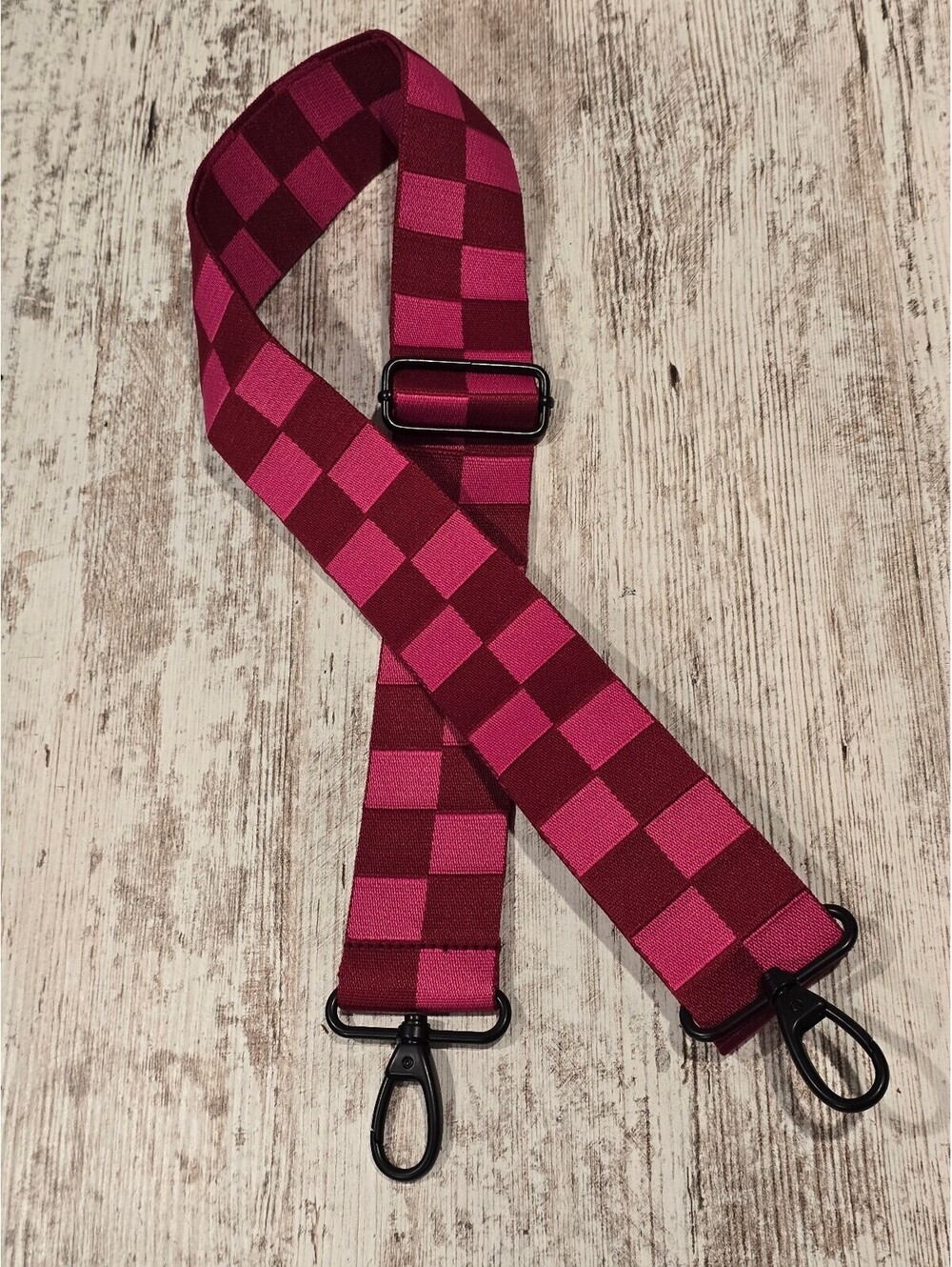 Adjustable Replacement Hot Pink & Maroon Checkerboard Bag Strap w/ Swivel Clasps